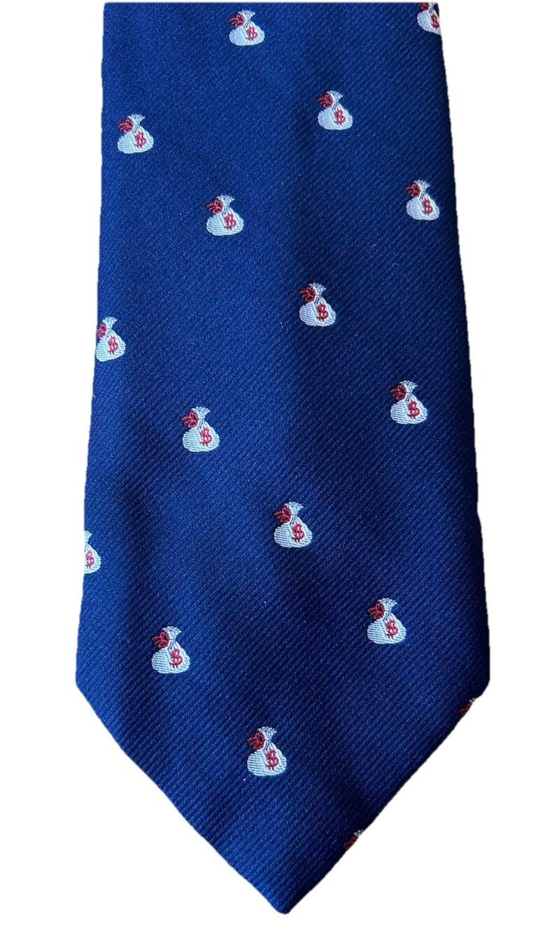 VTG Men's Money Bag Tie Pattern Blue Dollars Corporate Necktie G.P. Harvale & Co